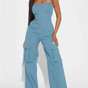 Fashion Nova Strapless Teal Jumpsuit